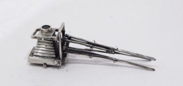 Silver miniature model camera on tripod swivel base, marked 925,