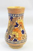 Crown Ducal Charlotte Rhead vase, baluster-shaped, yellow ground with tubelined floral decoration,