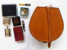 Pigskin leather stud box stitched and blindstamped as a horseshoe, with buckle and strap,