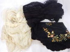 Victorian black net piece, heavily embroidered with faux jet and other black beads,