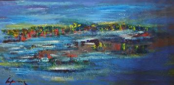 Unattributed (20th century) Acrylic on canvas Abstract water scene, signed indistinctly lower left ,
