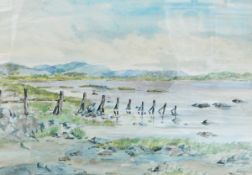 J H Dalgleish (20th century) Watercolour Lake landscape with mountains in background,