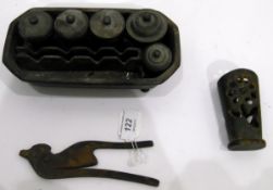 Asian bronze betel nut set with five graduated lidded and footed pots,