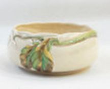 Studio pottery stoneware dish, oval with grey and brown glaze and Clarice Cliff pottery bowl,