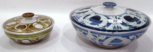 Two Aldermaston pottery bowls with cover,