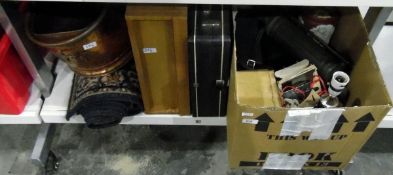 Mixed lot to include a table lamp, copper coal scuttle,