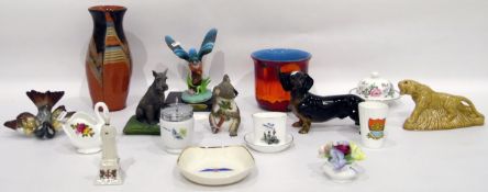 Quantity of decorative china to include Poole pottery flared rim vase, red ground, orange and blues,