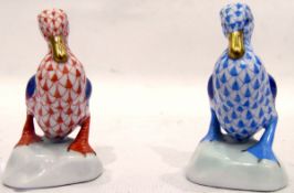 Herend miniature model duck and another in blue, 6.