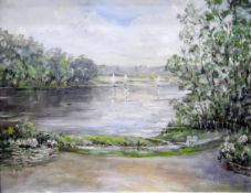 M M Price (20th century school) Oil on board Lake scene,