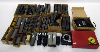 Quantity of Trix 00 gauge model railway including three engines, rolling stock, trucks,