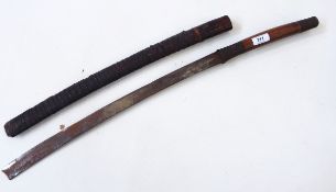 Japanese sword with wooden handle and metal mounts and a WWII fire axe, patent no.