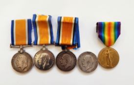 Five WWI medals named to '35262 PTE J MCLEAN Glouc R', '18081 PTE F W SIDDONS Glouc R',