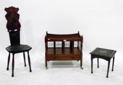 Reproduction mahogany music canterbury with single drawer, on brass castors,