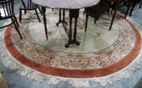 Large Chinese circular wool rug with dragon and flaming pearls to centre, on ivory field,