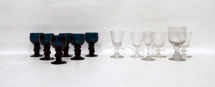 Set of six green glass rummers and other assorted clear glassware