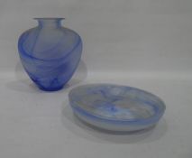 20th century blue swirl glass vase and similar bowl (2)