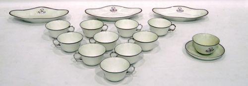 Quantity of monogrammed china to include a set of 11 fine porcelain teacups,