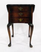 Queen Anne style walnut veneer kidney-shaped drop-flap side table with three drawers,