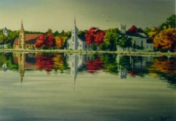 A Oust (20th century school) Watercolour Russia in snow(?), signed lower left and dated 2004,