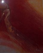 20th century school Contemporary watercolour drawing Stylised woman in red landscape,