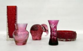 Wedgwood elephant model paperweight, two vases,