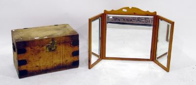 Old school pine tuck box with lockable clasp, carrying handles and metal corners,