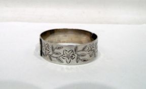 Mid 20th century silver bangle with floral engraving, Birmingham, 42g or 1.