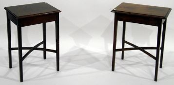 Mahogany rectangular-top occasional table on square tapering legs united by cross-stretcher and