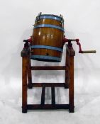 Lister oak butter churn on stand, marked to side with metal plaque to top 'From Type 2,