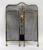 Brass folding sparkguard with firebrush and tongs