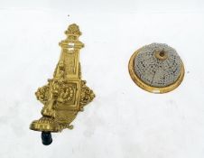 Brass wall light, with brass wall sconce, circular domed shade, glass beads,