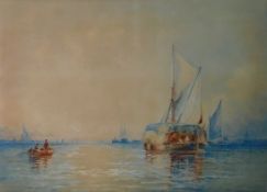 G Staintom Watercolour drawing Ships at harbour, signed in pencil lower right,