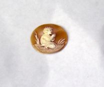 Georgian carved shell cameo, circa 1730-1760 oval, kneeling child, possibly Moses in the bullrushes,