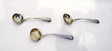 Three various silver sauce ladles including fiddle pattern ladle, London 1824 by William Chawner,