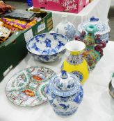 Chinese famille rose plate, a Chinese blue and white bowl,