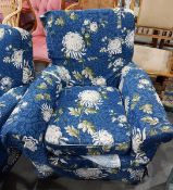 Pair easy armchairs in blue floral loose covers