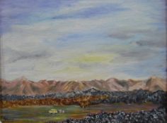 Lewis Creighton Oil on board Highland scene with heather, signed lower left,