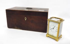 Fitted mahogany tea caddy, the central circular holder missing, the compartments hinged,