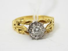 18ct gold solitaire diamond ring, the diamond in white gold illusion setting,