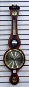 Georgian style mahogany framed wheel barometer with swan neck pediment, humidity, temperature,