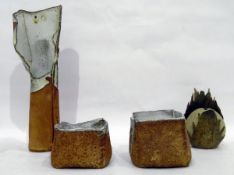Pair of studio pottery vases by John Kershaw, of square form, the interiors glazed in white,