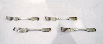 Set of four Victorian dessert forks, fiddle pattern, having stag and coronet crest, London 1838,