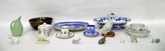 Masons ironstone bowl decorated with a peacock, on a blue ground,