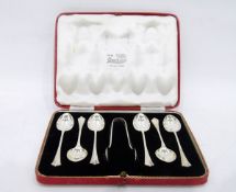 Set of six silver teaspoons, Sheffield 1932 and sugar nips, cased, Sheffield 1918, 2.
