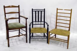 Hardwood open arm ladderback chair,