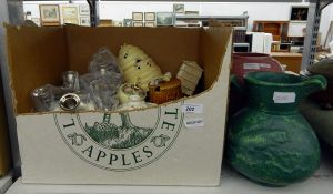 Collection of honeypots, various shapes, many with bees, six stainless steel chambersticks, modern,