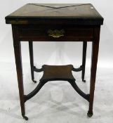 19th century rosewood envelope games table with inlaid fold-out top revealing coin holders and