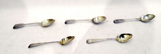 Pair of George III silver dessert spoons, London 1804, a pair of Victorian dessert spoons,