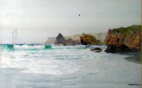 W Parkyn (19th century school) Watercolour drawing Coastal scene, possibly Cornwall,
