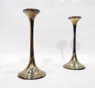 Pair of modern fine waisted candlesticks with flared double ribbed sconces to similar flaring base,